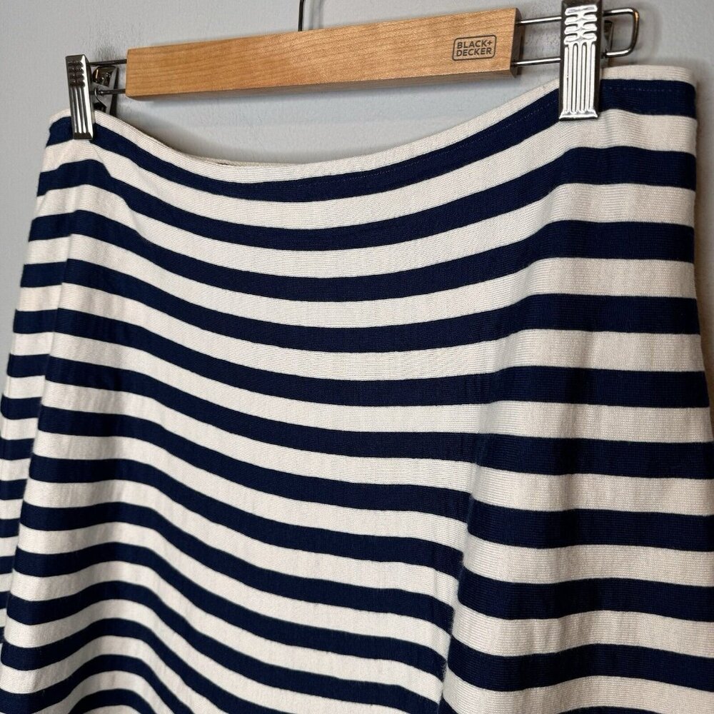 St. John Wool Blend Skirt Size 10 Navy Blue White Stripe A Line Nautical - Picture 3 of 6